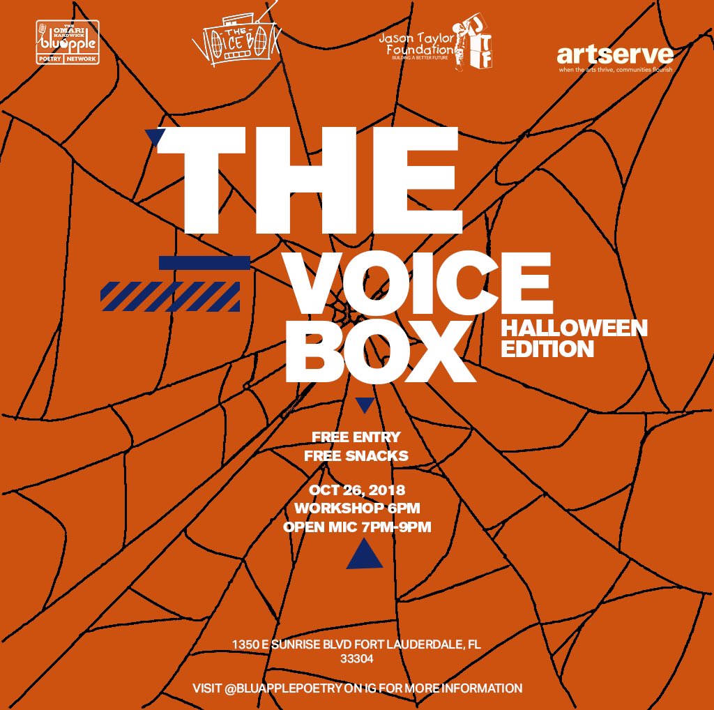 bluapplePoetry's tweet photo. Yooo Voicebox is tonight. Come through and wear a costume for a chance to win amazing prizes!  It’s Spooky Season! https://t.co/6b0DEP2O4g