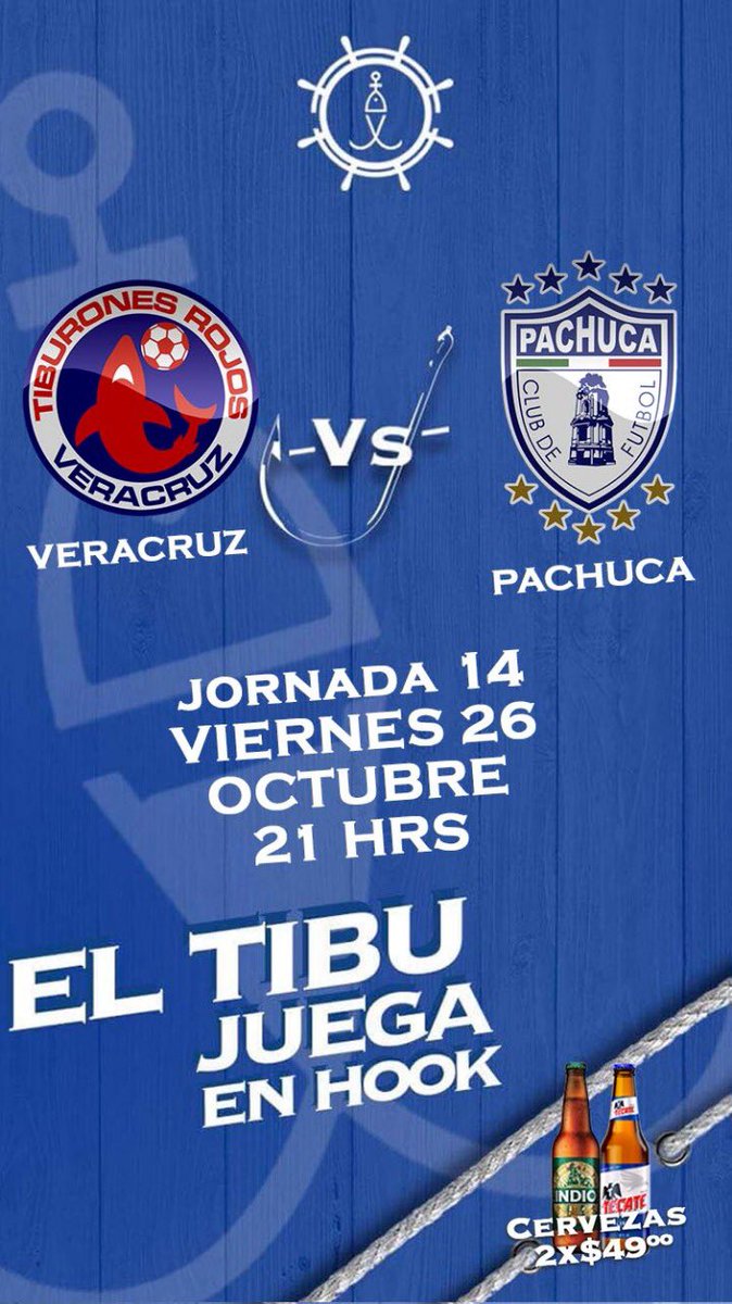 boca_hook's tweet photo. ¡Veracruz vs Pachuca! El capitán tiene para ti 2 charlas por $49 para que apoyes al Tibu en #HOOKFishBar 🦈⚓️ https://t.co/9BaTt2E7Dd