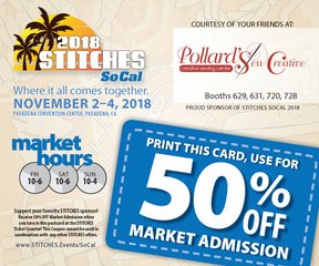 SewPollards's tweet image. We will have a vendor booth as well as supplying @pfaff and @HusqvarnaViking machines for 2 classrooms. See attached coupon for entry. See you there #STITCHESSoCal 2018 @STITCHES_Events