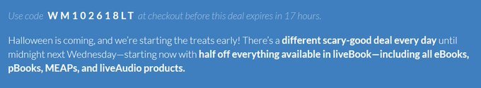 JavaScript : RT ManningBooks: Deal of the Day Oct 26: Half off everything in liveBook—TODAY ONLY! Applies to all eBooks, pBooks, and MEAPs. Use code wm102618lt at http://bit.ly/2PqKP4C #manningbooks #liveBook #MEAP #eBook #pBook #liveAudio #Javascrip…