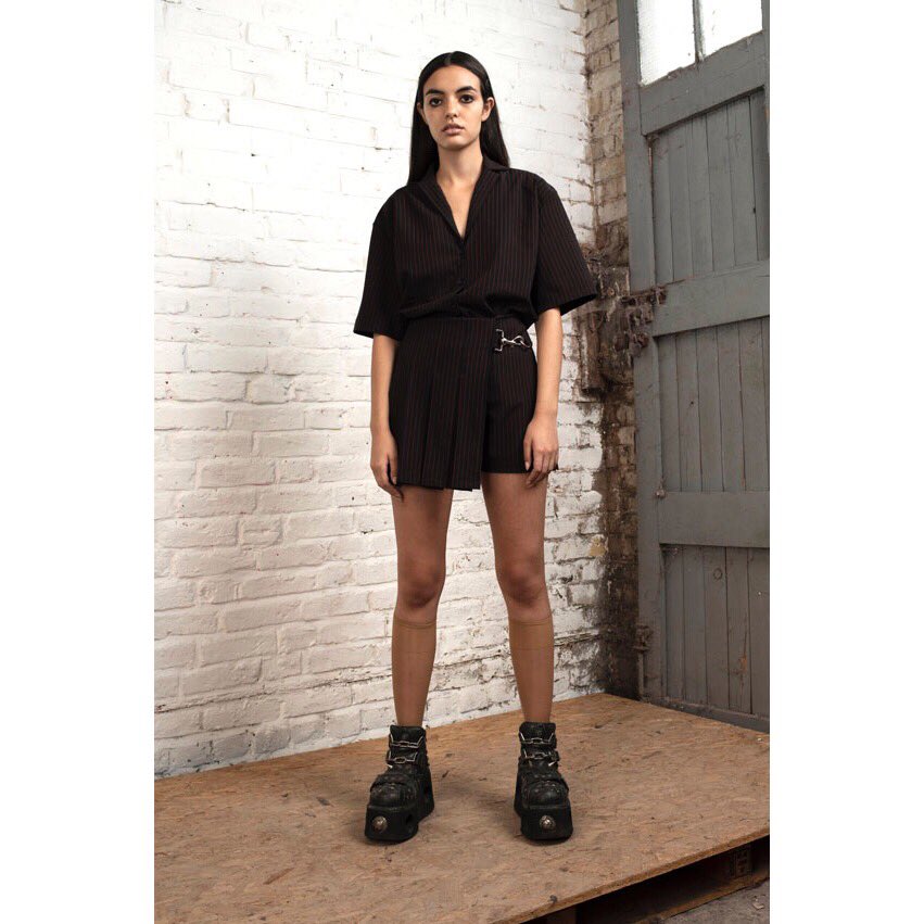 Look 7: split personality pinstripe skort and “look at me” pinstripe shirt 
#betsyxtheraggedpriest 
theraggedpriest.com/product/look-a…