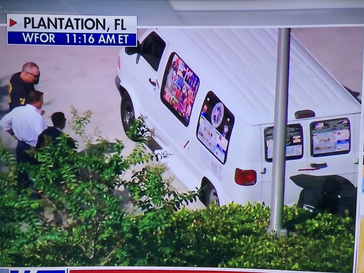 pattonsphantom's tweet image. Bombing suspect’s van has Trump and Republican stickers all over it. Totally not False Flag. #OctoberSurprise #bombhoax #BombHoaxByTheLeft