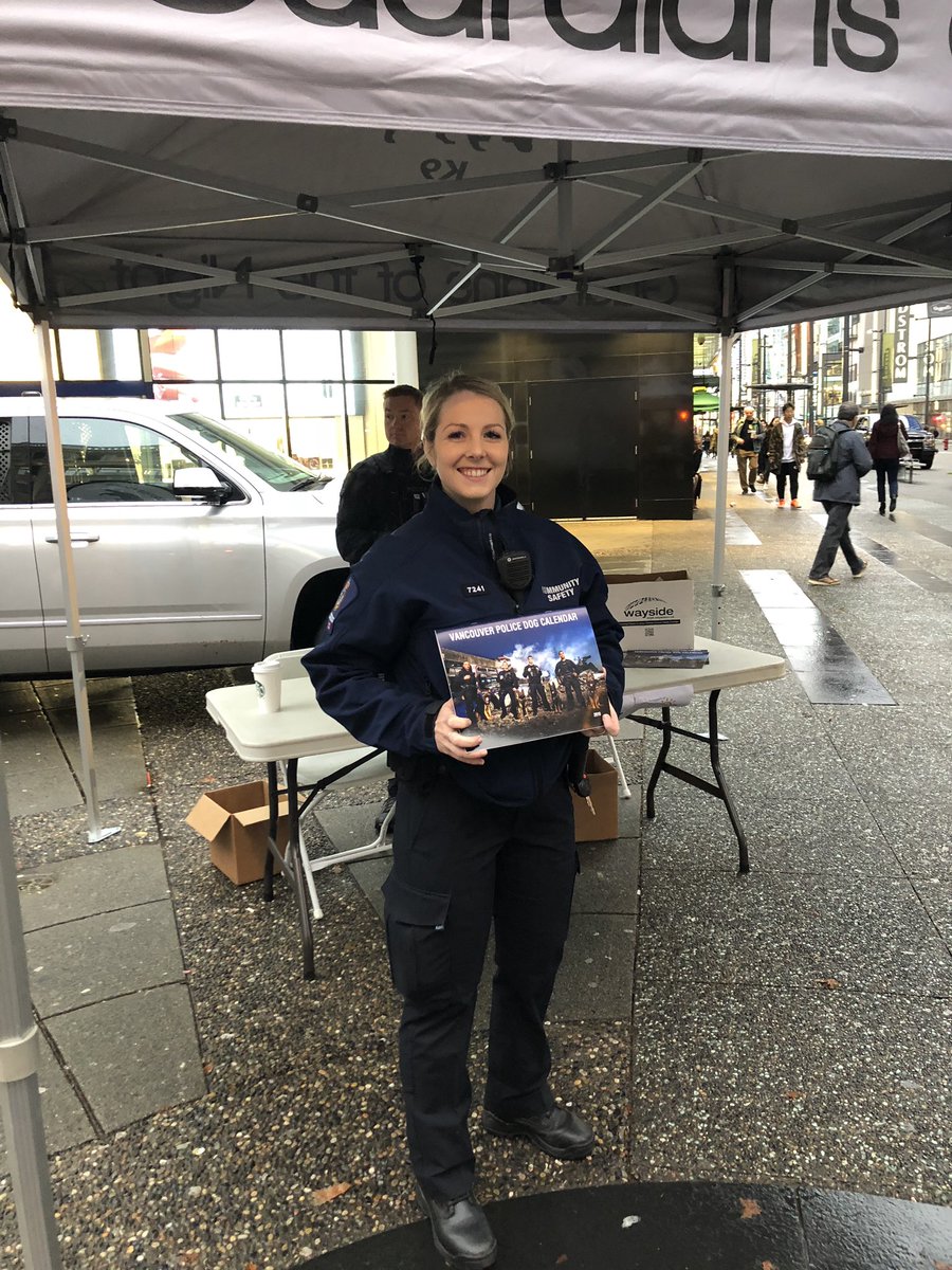 VanPoliceFnd's tweet photo. @VPDCanine 2019 calendars selling briskly downtown this morning! Come down or buy online. These are going to sell out. @VancouverPD #psdscout #psdhank https://t.co/Bj1s37Zw0E #gooddogs #goodcause https://t.co/oF033j3RuT