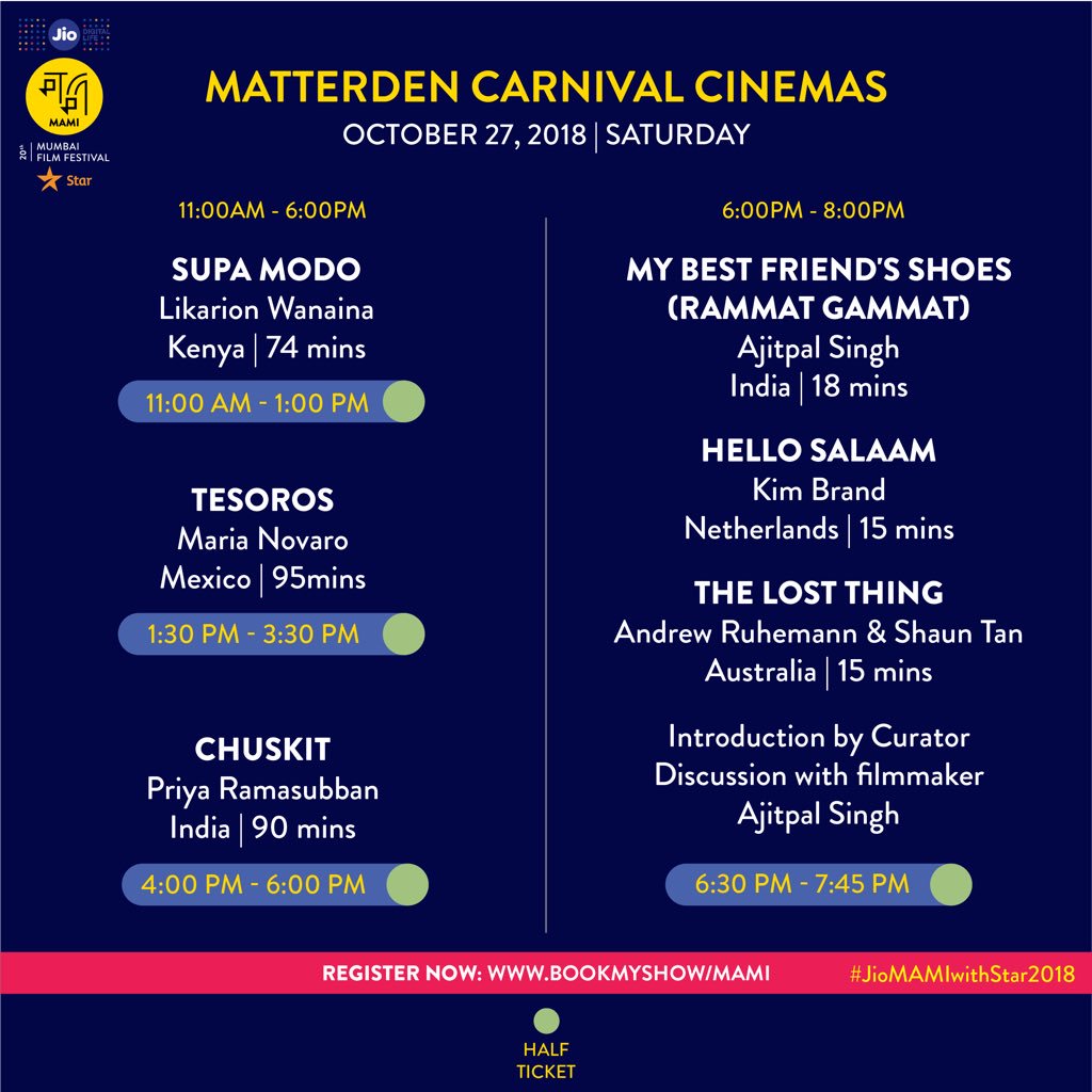 MumbaiFilmFest's tweet photo. Finally, the end of the week is here. Let the lights dim as you enjoy stories of love, loss, and vengeance. (Part ll) #JioMAMIwithStar2018  #ItHappenedAtMAMI

Register now: https://t.co/5vlfP9H8Jx

#PVRMulund #Matterden #SPICinema https://t.co/U1T0liHFsj