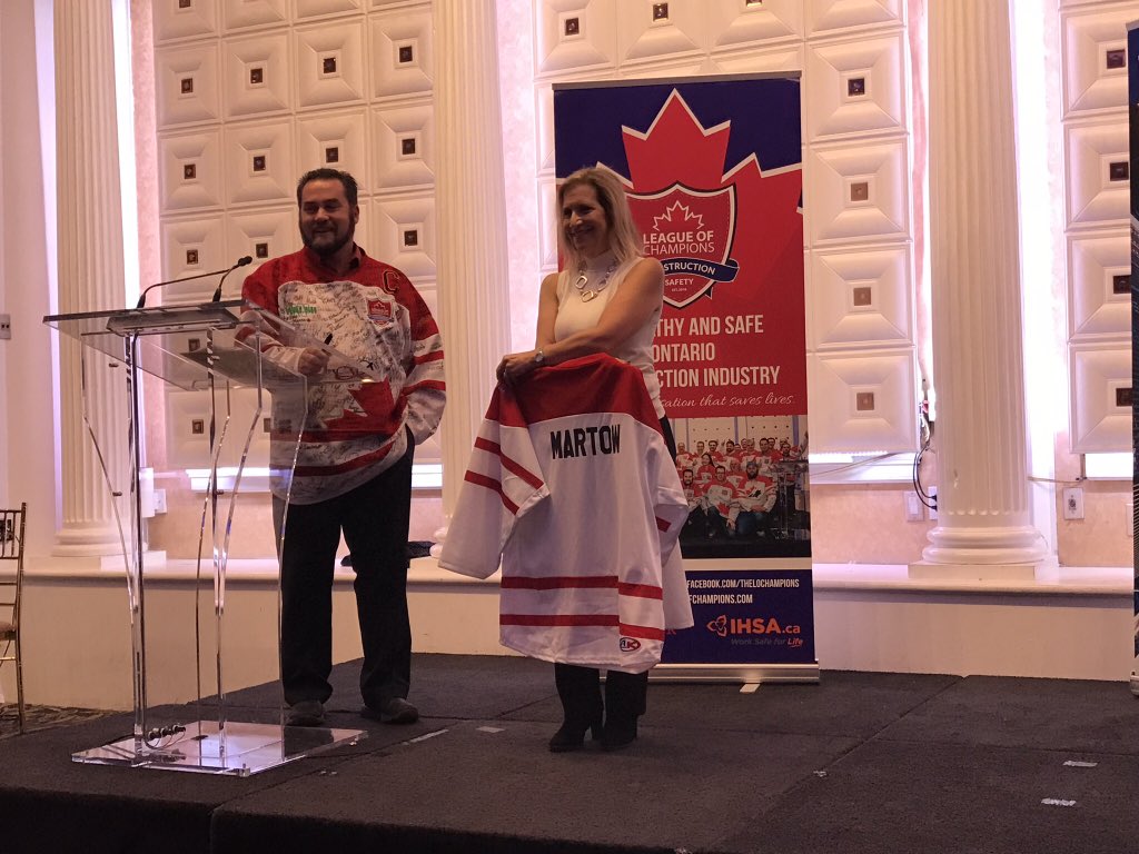 GilaMartow's tweet image. Pleased to share the @ONlabour message of workplace safety &amp;amp; join @ElizabethWitmer in receiving our League of Champions jerseys! #MySafeWork @TheLOChampions @OGCAinfo