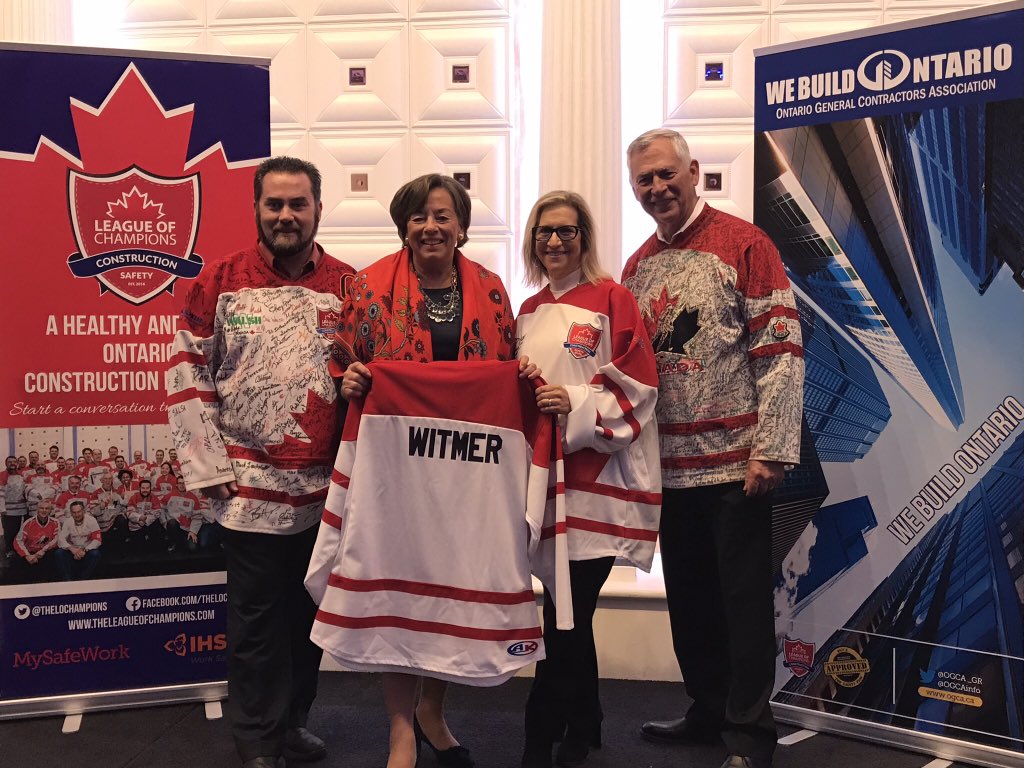 GilaMartow's tweet image. Pleased to share the @ONlabour message of workplace safety &amp;amp; join @ElizabethWitmer in receiving our League of Champions jerseys! #MySafeWork @TheLOChampions @OGCAinfo