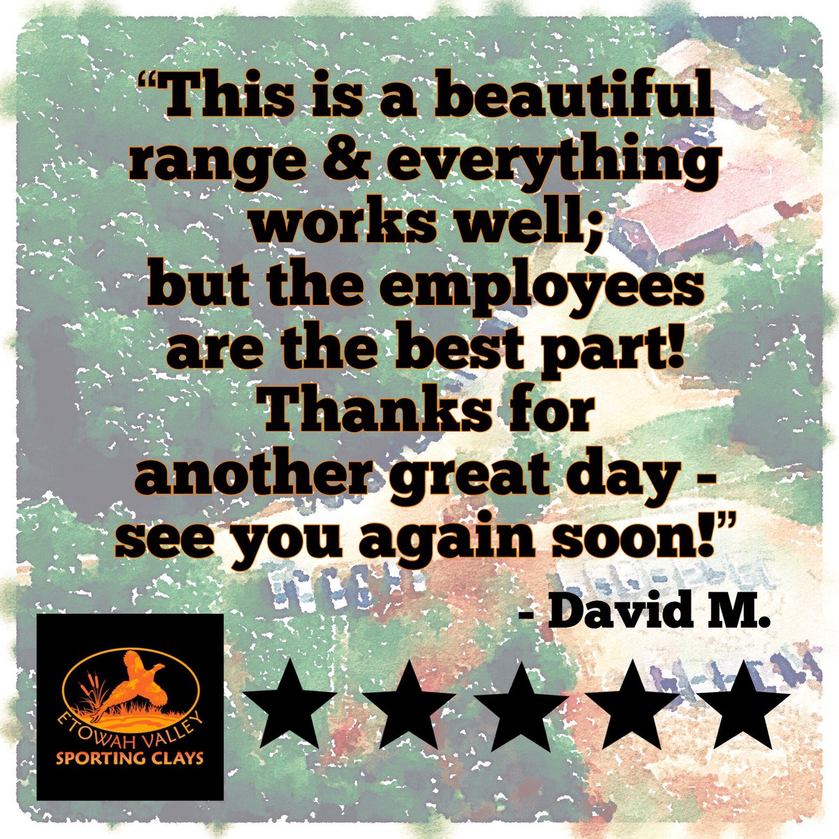 ClaysEtowah's tweet photo. Thank you for the #FiveStarReview, David - we're glad you had a great time!
#EVSC #EtowahValleySportingClays #ShootWithUs #NorthGeorgia #Dawsonville #MetroAtlanta #GetOutside #FallFun #ClaySport #ClayPigeon #ClayShooting #ShootingSport #Skeet #SkeetShooting #Trap #TrapShooting https://t.co/HD2PGXhiN0