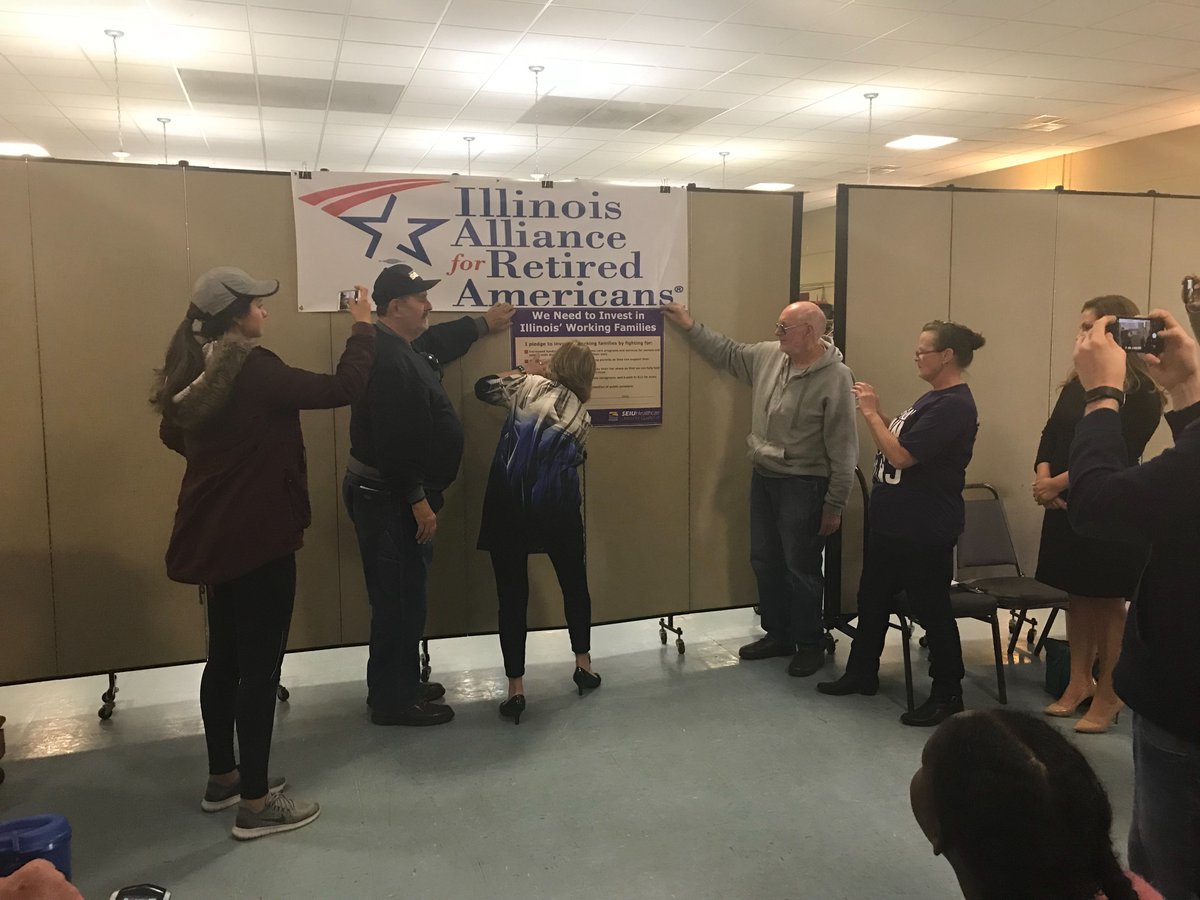 SeniorServicesP's tweet photo. A press conference on 10/24/18 at SSP with
@Rachelle4Senate Rachelle Aud Crowe Dem Candidate for senate in Dist. 56, Katie Stuart Dem Candidate for State Representative in 112 Dist, and @bristowforrep Monica Bristow, Dem member of Illinois House of Representatives for  Dist111 https://t.co/huifZy92rf