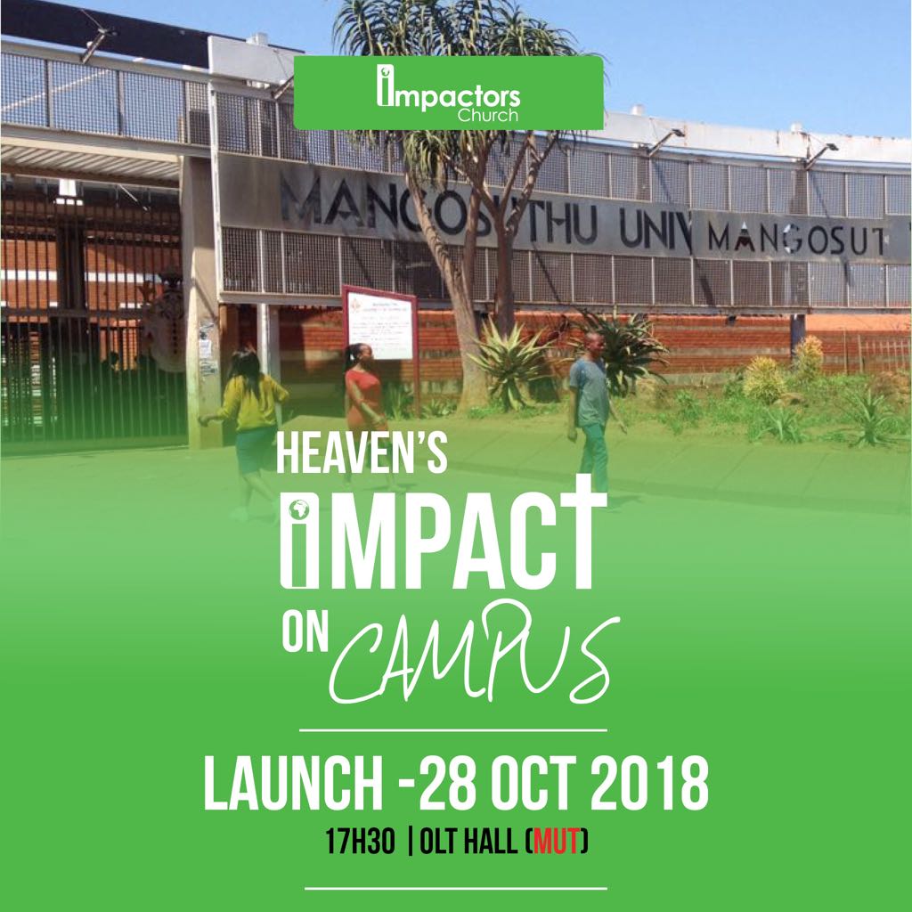 This Sunday we are at MUT💥💥💥
#HeavensImpactOnCampus
Please join us as we launch this movement at 17:30-OLT HALL🙌🙌🙌
#BePartOfTheMovement