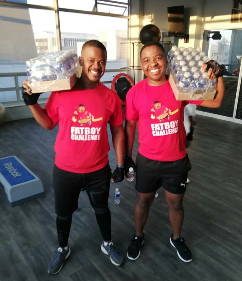 yaronafm's tweet photo. Thobo Koontse (YMH) and Lesego Sikele (BPOMAS) ending the week on a high note and getting Refreshed with a case of O3 water. #FatBoyChallenge #FBC2018 #FatCheck https://t.co/y3lXZMbWKk