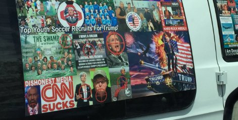 TheRealHoarse's tweet image. If you're driving a #vanifesto with stickers like these, the FBI and Secret Service absolutely have you in their database.