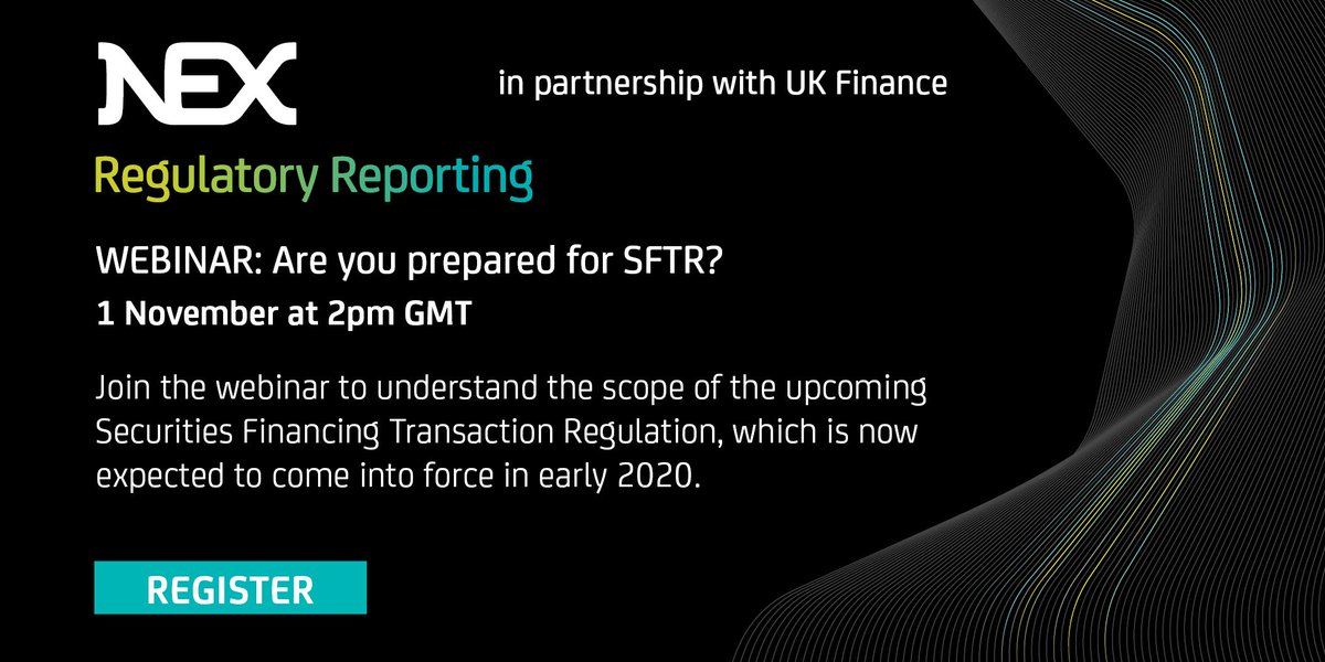 We are co-hosting a webinar with <a href="/UKFtweets/">UK Finance</a> on #SFTR. Experts from across the industry will identify and discuss the challenges ahead and the impact they will have on trading operations ~ bit.ly/2z17RF4
