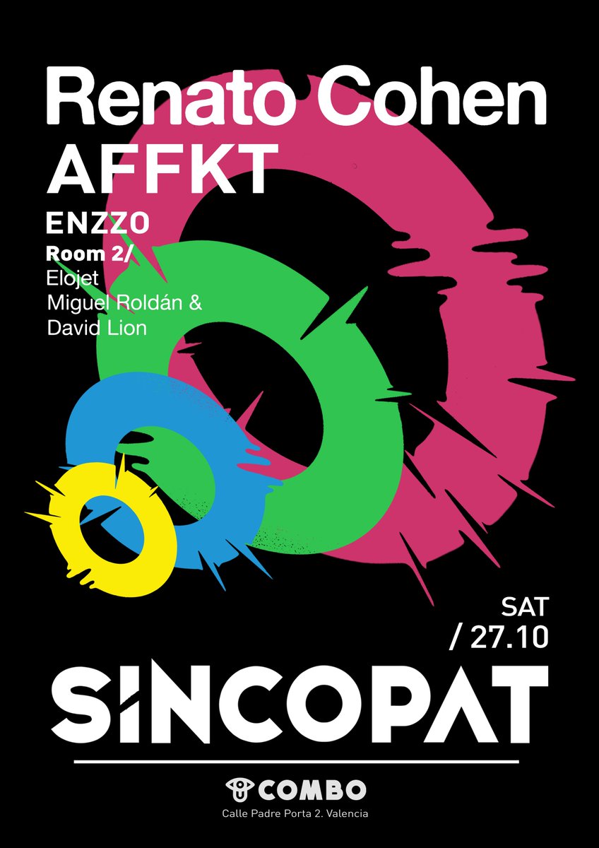Nos vemos mañana sábado en la primera fiesta de <a href="/SincopatMusic/">Sincopat</a> @ ComcoClub (Calle Padre Porta, 2) en Valencia con Renato Cohen y <a href="/AFFKT/">AFFKT</a> 
Apúntate aquí al evento 👉bit.ly/2Au4Cbb