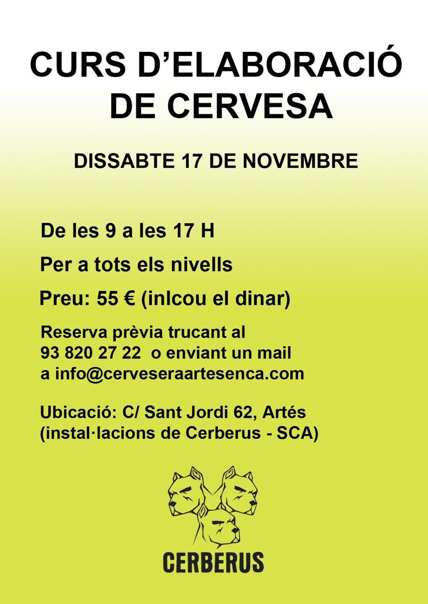 SCACerberus's tweet photo. Atenció que tenim data per un nou curs de cervesa el dia 17 de Novembre! No us el perdeu que les places són limitades! https://t.co/gtlaF7Iwlj