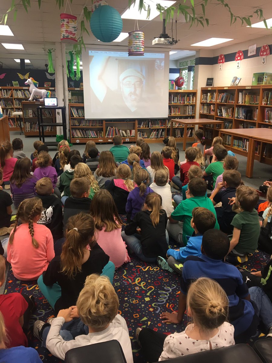 AlwardElem's tweet photo. Special author Skype visit for our second grade students!! How awesome for them to hear from this author and be able to ask questions and interact with author Josh Funk!  Check out some of his cool books from the library or public library!!  #growingreaders #growingauthors https://t.co/KzSLcmXeXj