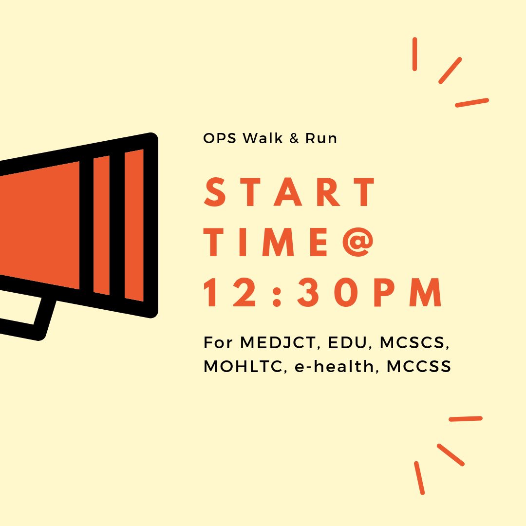 OPSWalkRun's tweet photo. Calling out to MEDJCT, WDU, MCSCS, MOHLTC, e-health, and MCCSS!!! Your run starts in less than 10 minutes🎃👣

#OPSwalkandrun #unitedway https://t.co/u1PF8fb2Li