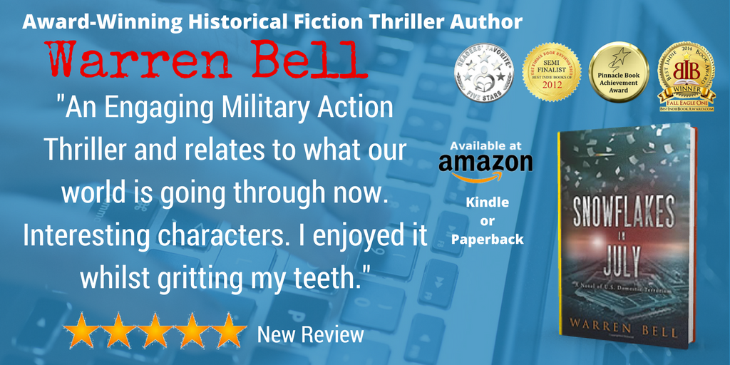 5 ⭐️ Review for my novel, SNOWFLAKES in JULY. Filled with domestic terrorism and Pentagon intrigue! amzn.to/2naOJNd #HistFic #ASMSG #IARTG
(0.74)