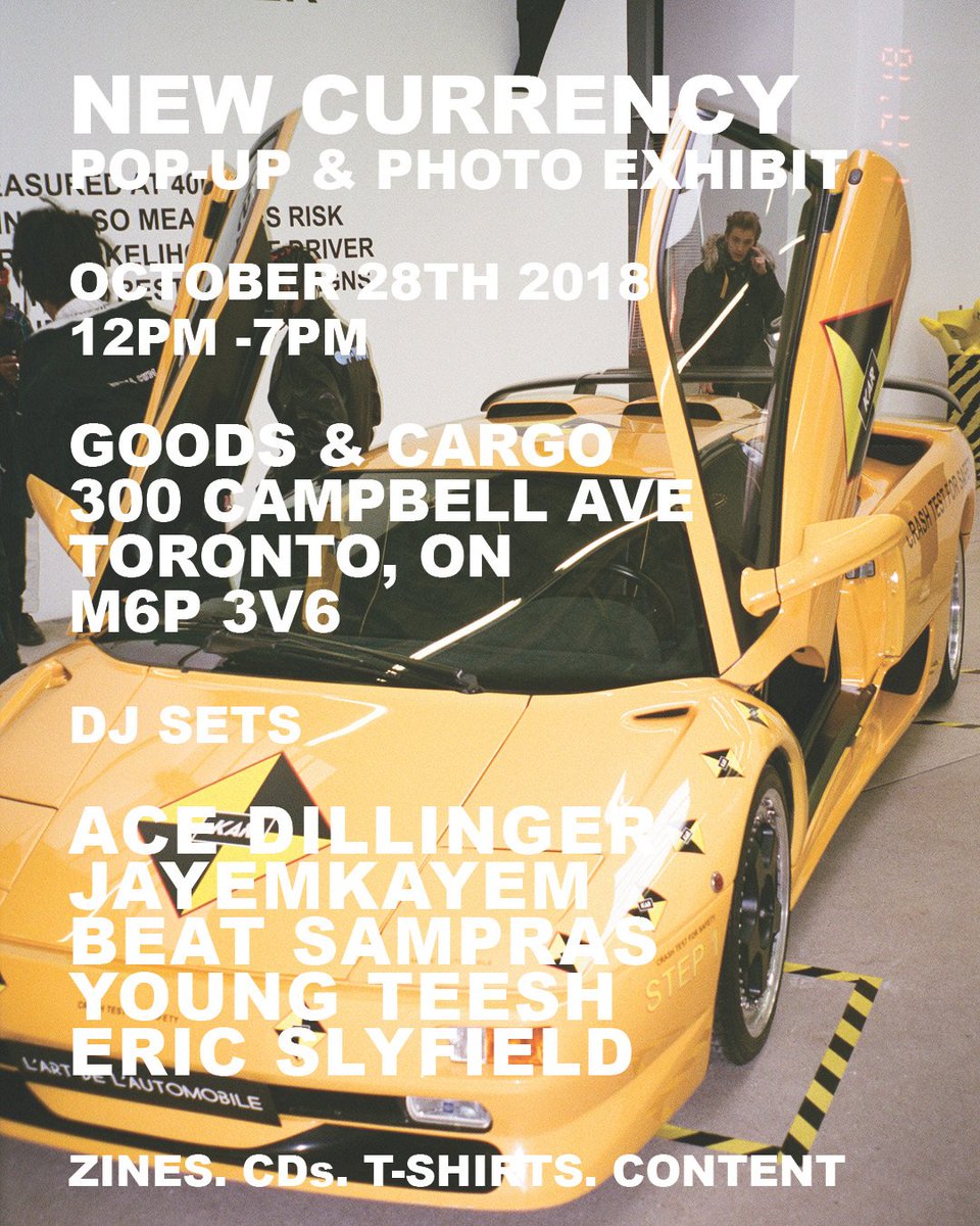 newcurrency_'s tweet photo. Toronto, join us this Sunday for a pop-up and photo exhibit. 

We're dropping a collab tee with @fckTG, a limited edition zine, and a free CD with exclusive mixes from @Nico_Adomako, Toronto-based DJ @Jayemkayem, @_beatsampras and more.

12:00 - 7:00pm, 300 Campbell Ave. 📍 https://t.co/13Wx3fpcbg
