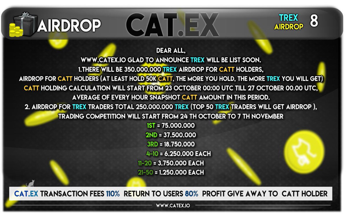 catexofficial's tweet image. If you missed the $STS airdrop for catt holders today, don’t worry, there are many more airdrops happening at catex.io @DAPScoin @Trex_token