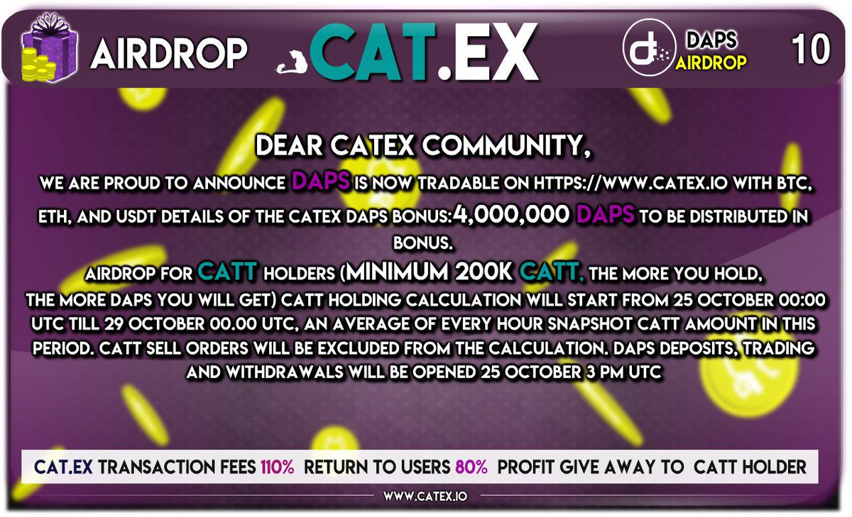 catexofficial's tweet image. If you missed the $STS airdrop for catt holders today, don’t worry, there are many more airdrops happening at catex.io @DAPScoin @Trex_token