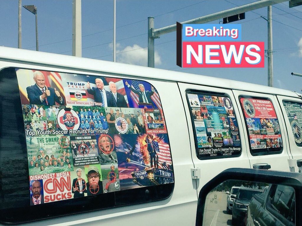 ChrisJZullo's tweet photo. This is the #MAGAbomber van. Any questions? When they go low, we go vote❗️ https://t.co/CtcZtK8kjz