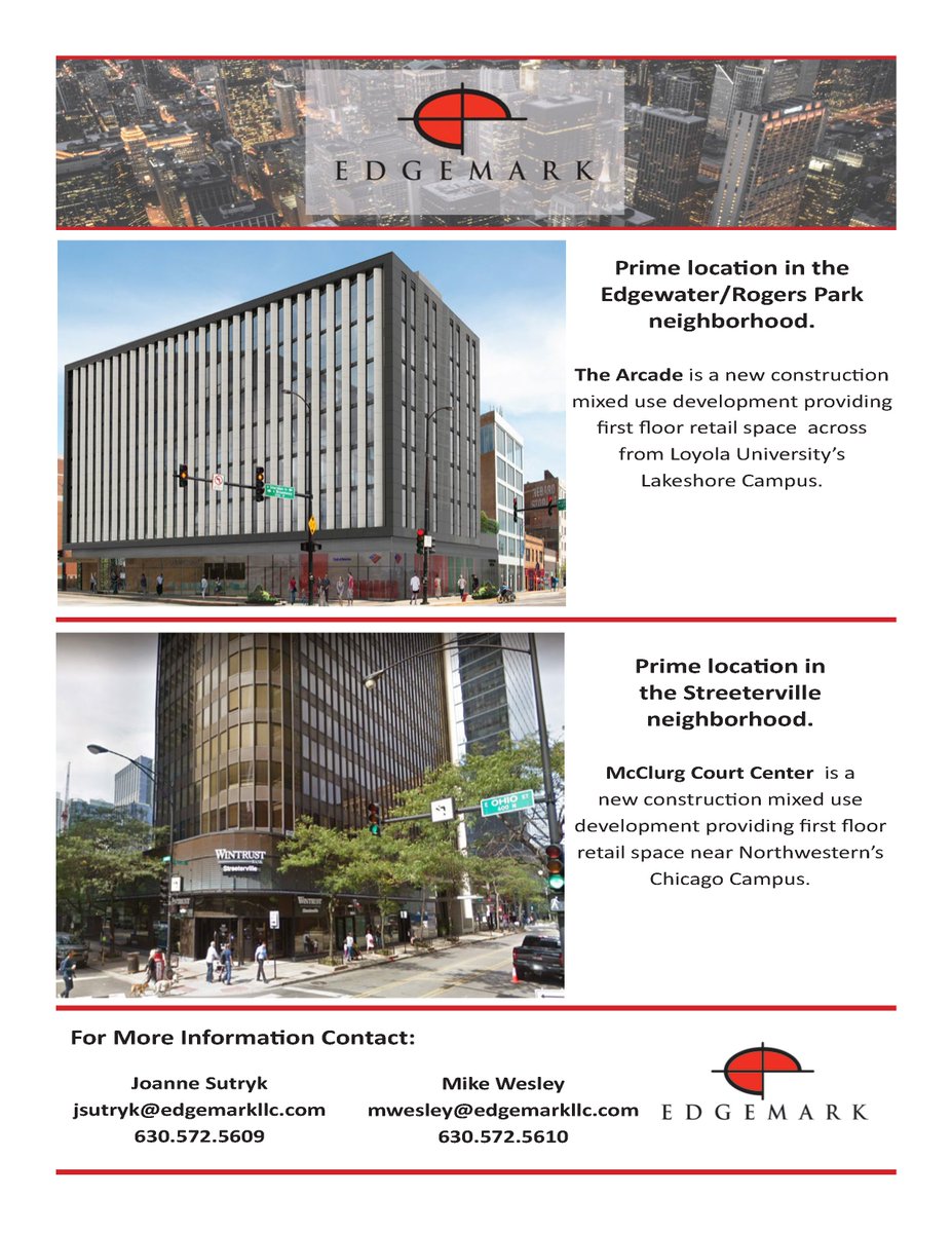 EdgemarkLLC's tweet image. PRIME LOCATION RETAIL SPACE AVAILABLE IN DOWNTOWN CHICAGO 
For more information click on the links below.

The Arcade
edgemarkllc.com/properties/the…

McClurg Court Center
edgemarkllc.com/properties/mcc…