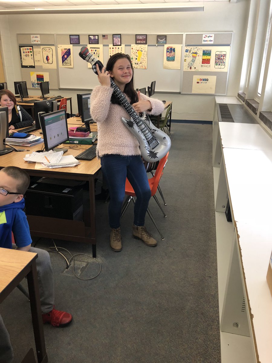 RPSCompApps's tweet photo. Mr. S’s classes have been coding with blocks on https://t.co/Cp2xyYQ8Xz
To start last week, we “coded” a classmate to have them find the magical guitar/microphone. Here was period 6 “droid” who got to keep the guitar (but only for the period) https://t.co/1dyDknA5qe