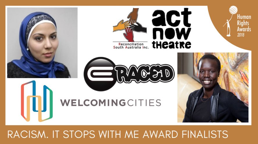 June_Oscar's tweet photo. Congratulations to all the finalists in the @AusHumanRights Racism. It Stops with Me award https://t.co/X1XXpG6VEH @ActNow_Theatre @RecSouthAus @MariamVeiszadeh @EracedR @citiesofwelcome @NyadolNyuon https://t.co/4P2GI1jjOn