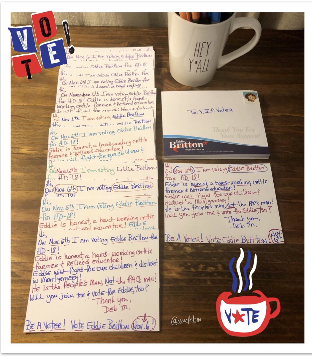 AUdebm's tweet photo. Whew! Made it to the P.O. in time to get another batch of postcards mailed out to the voters of #ALHD18 

I’m proud to be a volunteer for #TeamBritton &amp; I get to vote for him on Nov. 6! 😉

Help #ALDems hold this seat! 

https://t.co/qWnnKyT0OI 
👉🏻@ebritton2018

#ABetterAlabama https://t.co/rznV18rqDt