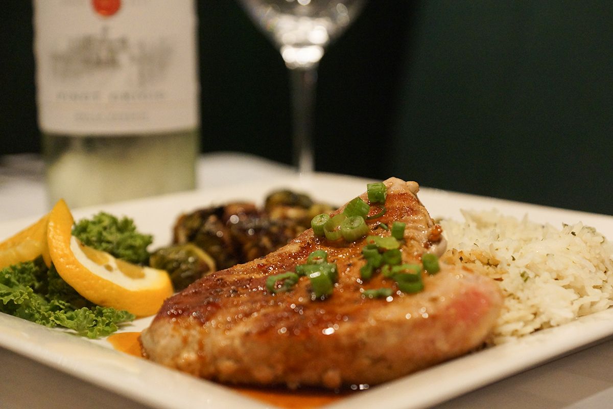 Our feature this weekend is marinated Grilled Tuna Steak!
Drizzled with orange citrus pokè sauce &amp; served with brussel sprouts and basmati rice! You will not want to miss it!