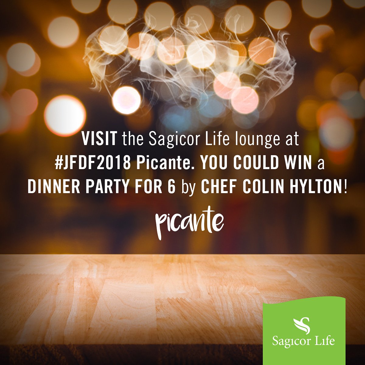 SagicorJa's tweet photo. Visit the Sagicor Life lounge at the #JFDF2018 Picante event this evening and enter to win a fully catered dinner party for 6 by Chef Colin Hylton! Also, treat yourself to the amazing #SweetAndSpicy desserts by Rebecca Karram! #proudsponsor https://t.co/rqT0JhAm7R