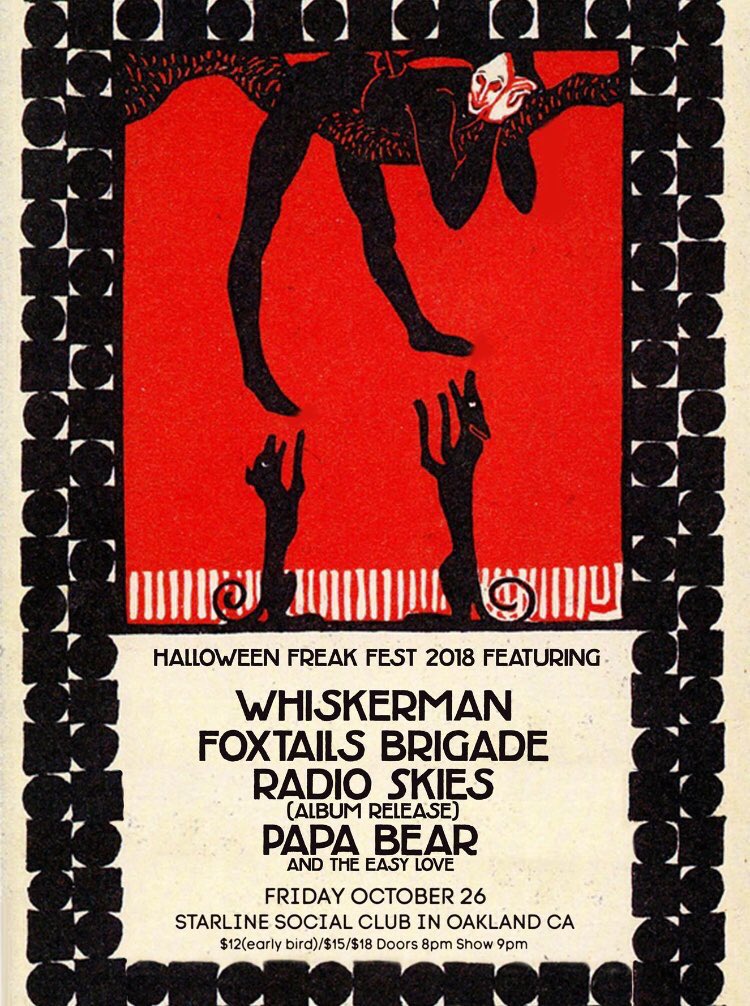 👺 TONIGHT 10/26 👺 join us at the <a href="/StarlineSC/">Starline Social Club</a> for a Halloween Freak Fest lineup that kills — <a href="/whiskermanlives/">Whiskerman</a> <a href="/FoxtailsBrigade/">Foxtails Brigade</a> &amp; more — DOORS at 8 // SHOW at 9. See you there creeps