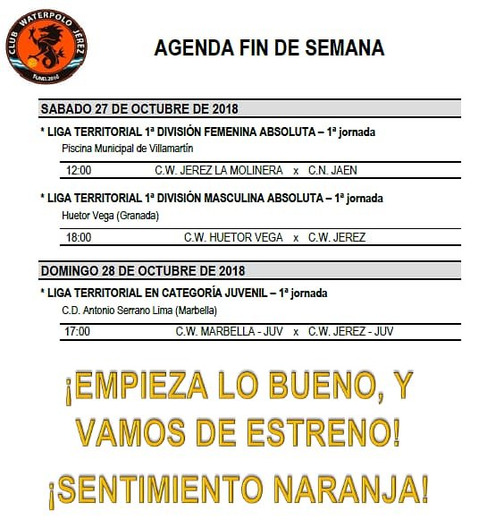 wpjerezoficial's tweet photo. La #naranjaMecanica a por todas.
 Y con debut del absoluto femenino vs @WpFemJaen
#jerez #waterpolo @ferreinsur https://t.co/EqqXMosBYR