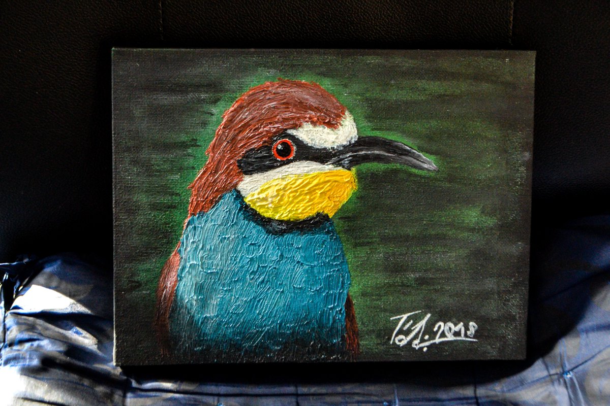RavenneArt's tweet photo. A colorful bee-eater bird, one of the rarer species in my country. Enough of oil paintings for now.

#art #artist #painting #paintings #oilpainting #oilpaintings #canvas #curatethis #bird #birb #birdpainting #birbpainting #beeeater #pentartproducts #beeeaterbird https://t.co/2vKL1lIgwR