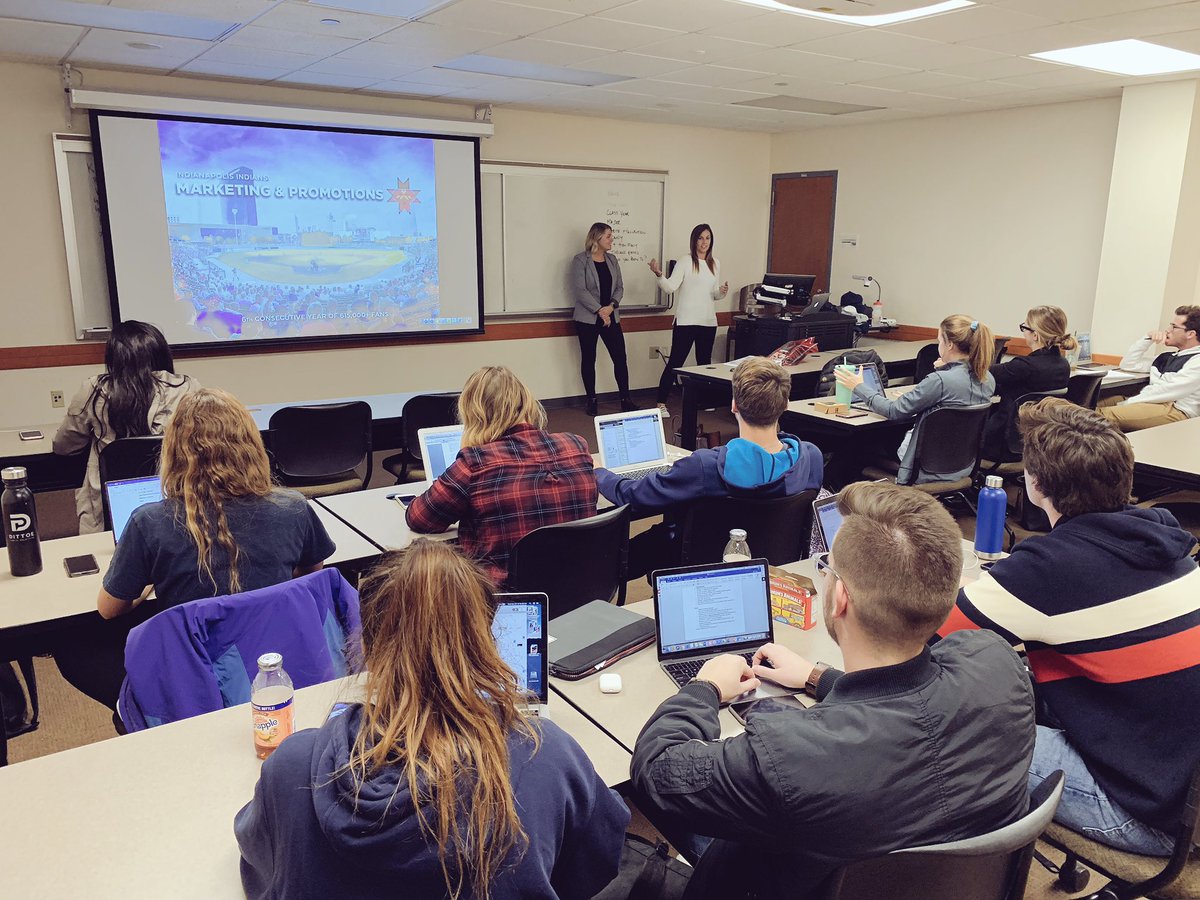 MSKaltenmark's tweet photo. We welcomed @KimmyStoebs & @shaylaasmith from @indyindians to #ButlerSTR356 this week; sharing great insight into the planning and execution of an impressive comprehensive marketing/promotion plan. #RollTribe https://t.co/5hsGCcPV23