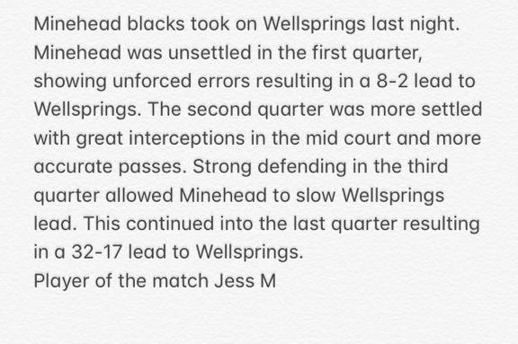 A tough game for Minehead Blacks last night! 

Our Tanks Direct player of the match was Jess!

Well played everyone, great determination ✨