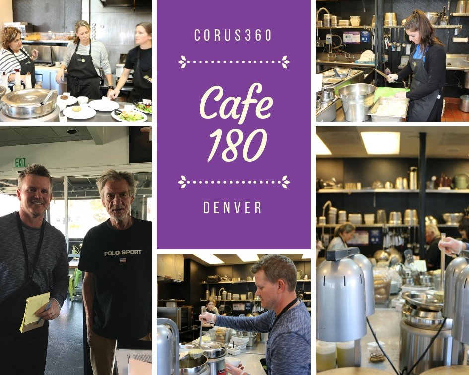 Corus360Cares's tweet photo. Yesterday our #Denver team volunteered at @Cafe180Colorado, a cafe that strives to provide a delicious meal to even those who cannot afford to pay. Corus360 continues to #makeadifference 🍎 https://t.co/BHyGzzyfM1