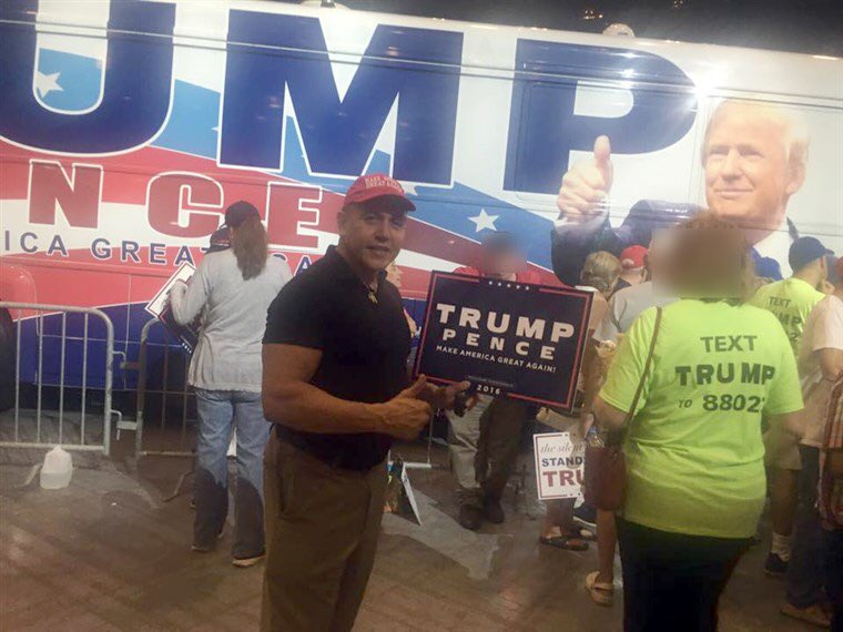 ResistNonsense's tweet image. Cesar Sayoc at a Trump rally. #InciterInChief #BombStuff