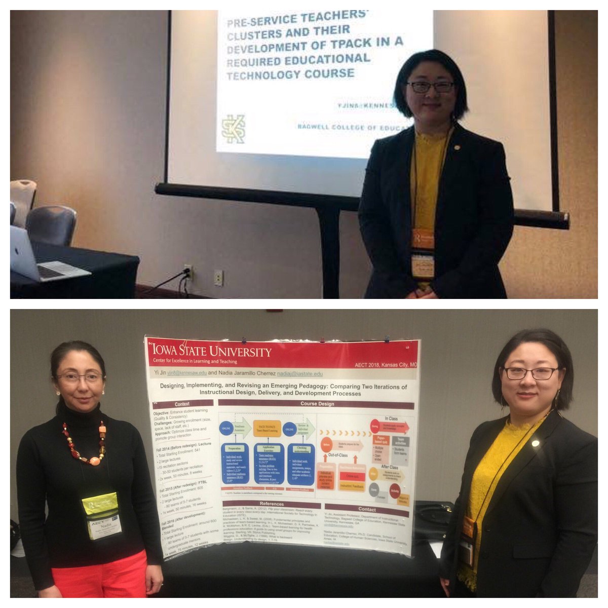 gradcollegeksu's tweet photo. @KSUITEC Dr. Yi Jin is  presenting twice at #AECT2018–solo on TPACK and co-presenting with Nadia Jaramillo on Flipped Team-Based Learning! @YiJinPhD @KSUBCOE https://t.co/bzpQKckRoc