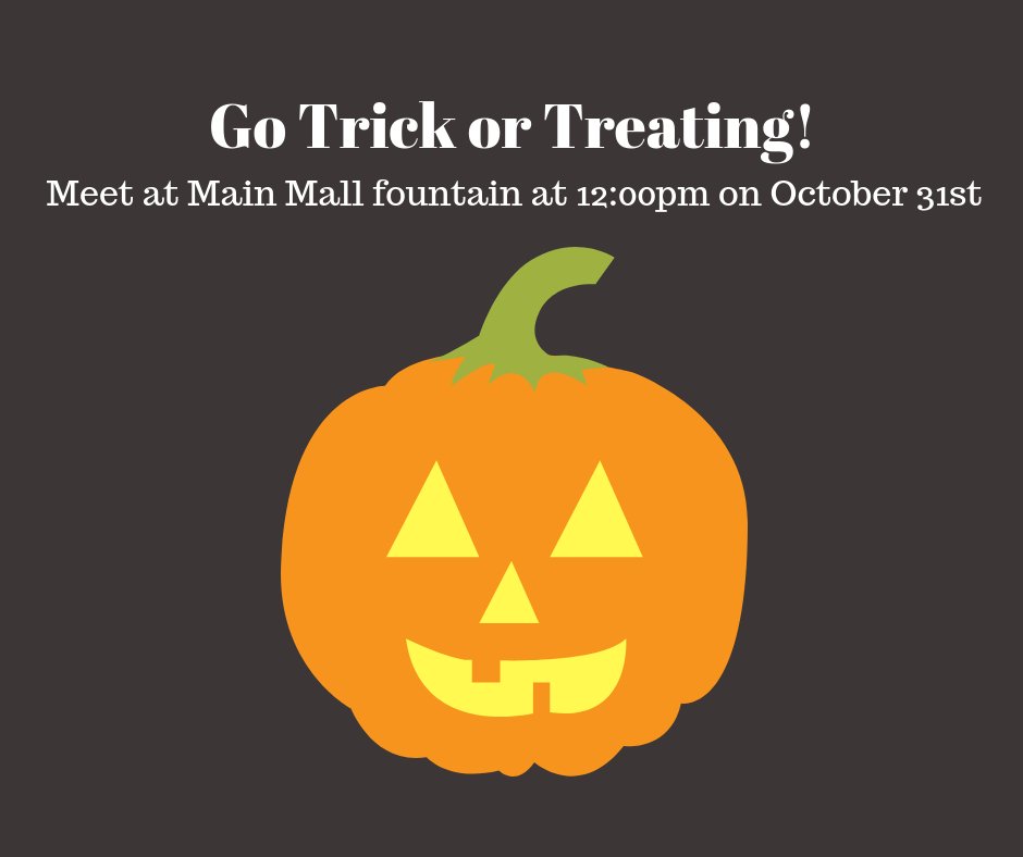 ubcesa's tweet photo. Looking for an excuse to dress up? Next Wednesday October 31st join your colleagues for a Trick or Treat Trail Walk from 12:00-12:45, for a stroll with treats along the way! Meet at the Main Mall Fountain and look for the Move U Crew in turquoise t-shirts https://t.co/hwaxXmXbIV