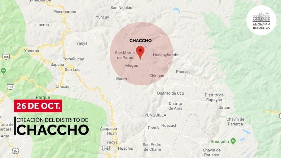 congresoperu's tweet photo. #AtravésDeLosAños
El distrito de #Chaccho, provincia de #AntonioRaymondi, Áncash, fue creado el 26 de octubre de 1964, mediante la Ley N° 15187 del primer gobierno de Fernando Belaunde Terry. Tiene una superficie total de 73.99 Km2 y una población aproximada de 1718 habitantes. https://t.co/1EVs9ZyQQ5