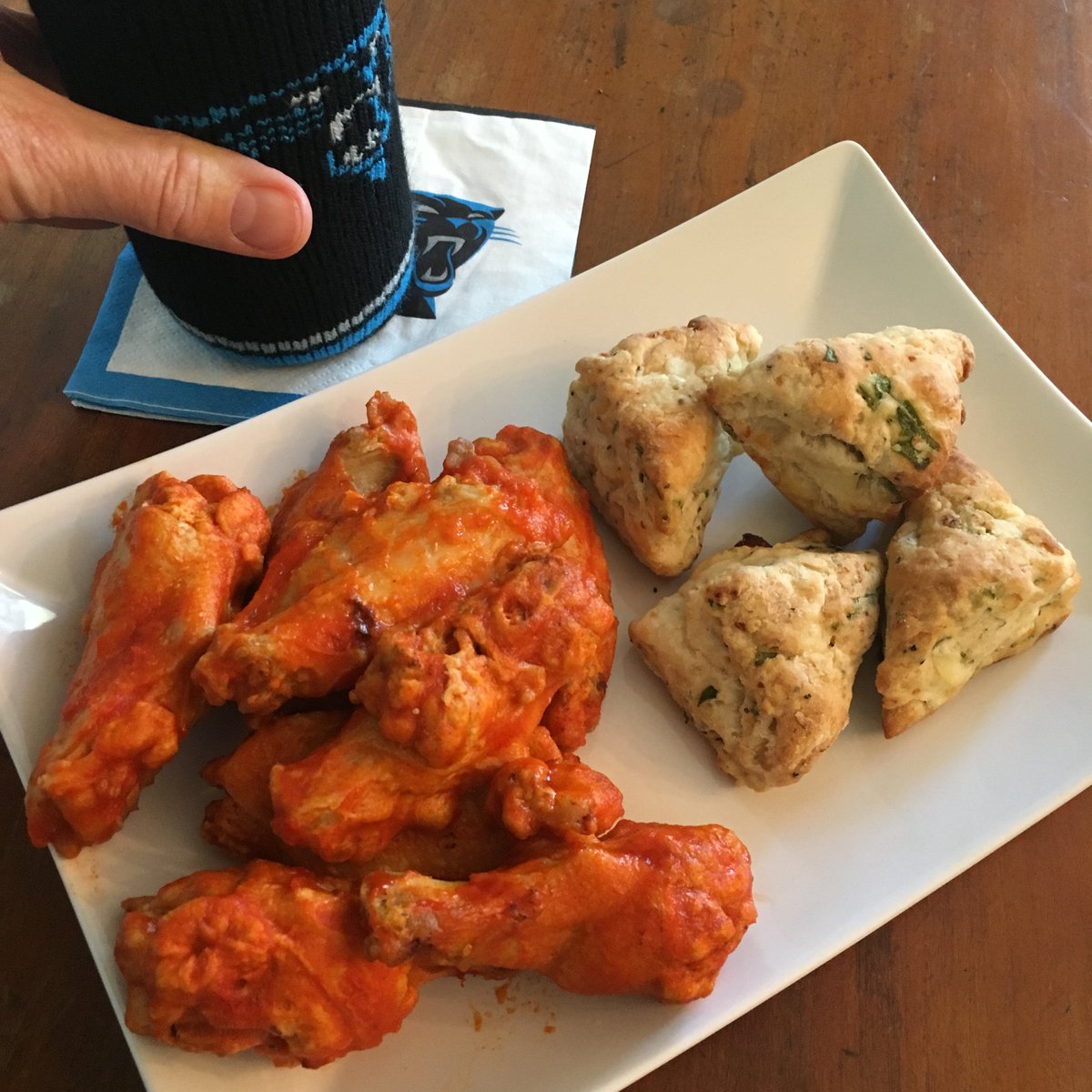 Ready for the Panther's home game this weekend? #appetizers #baconcheddar #spinachfeta #hotwings #beer #clt #panthers #tailgate