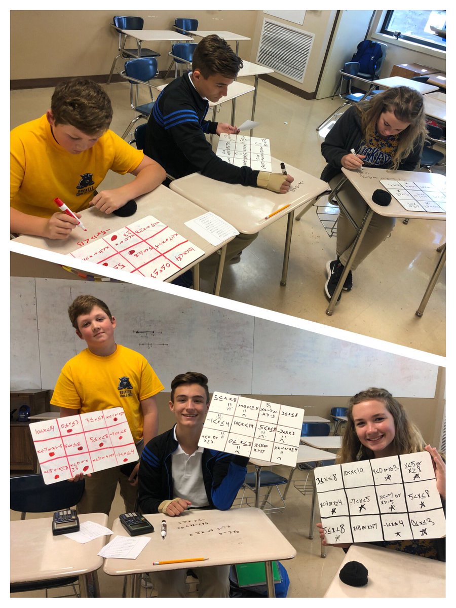 MrsSasser's tweet image. Impromptu “3-in-a-row” game to review solving compound inequalities! 😁#alg1chat
