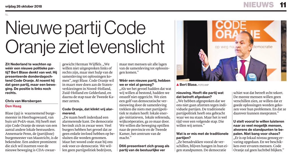 eversbart's tweet image. Nieuwe partij Code Oranje ziet levenslicht