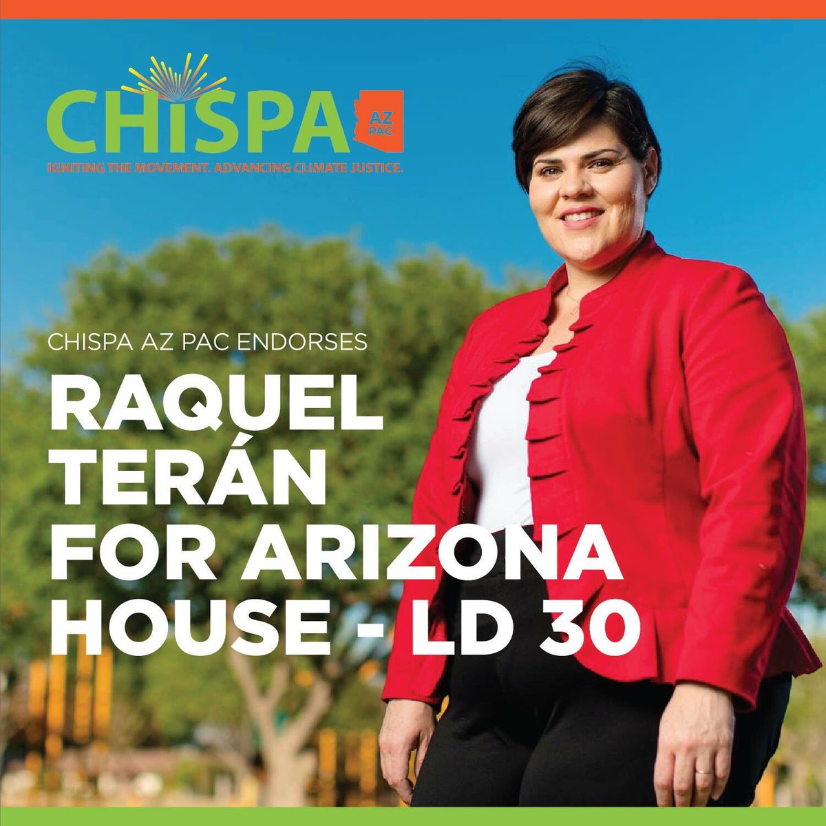 ChispaAZ's tweet image. Chispa AZ PAC endorses Raquel Terán for Arizona House Legislative District 30. @RaquelTeran has taken a pledge to reject utility donations. We support a candidate that puts community and environment first. #2018election #AZHouse #LD30 #VoteTeran