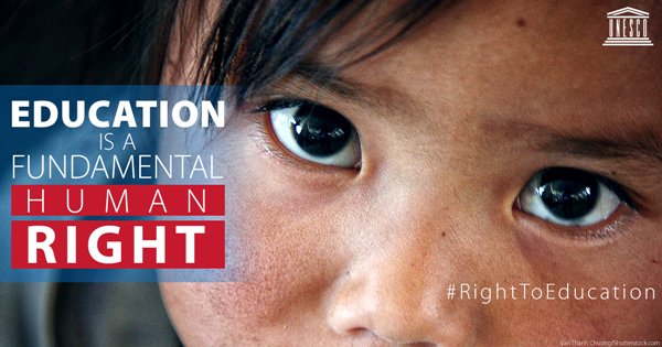 UN's tweet photo. Education is not a privilege - it's a fundamental human right. #StandUp4HumanRights and join @UNESCO in supporting the #RightToEducation for all: https://t.co/VQEmqyGIPL https://t.co/mrufDGCIRM