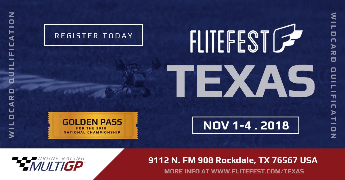 Multi_GP's tweet photo. Register for #FliteFest #Texas! π
Don't miss the chance to win a wildcard spot in the #MultiGP National Championship.
Info & registration here πππ https://t.co/HIsxQErzTn
#fpv #radiocontrolled #droneracing https://t.co/jgolR7A1fO