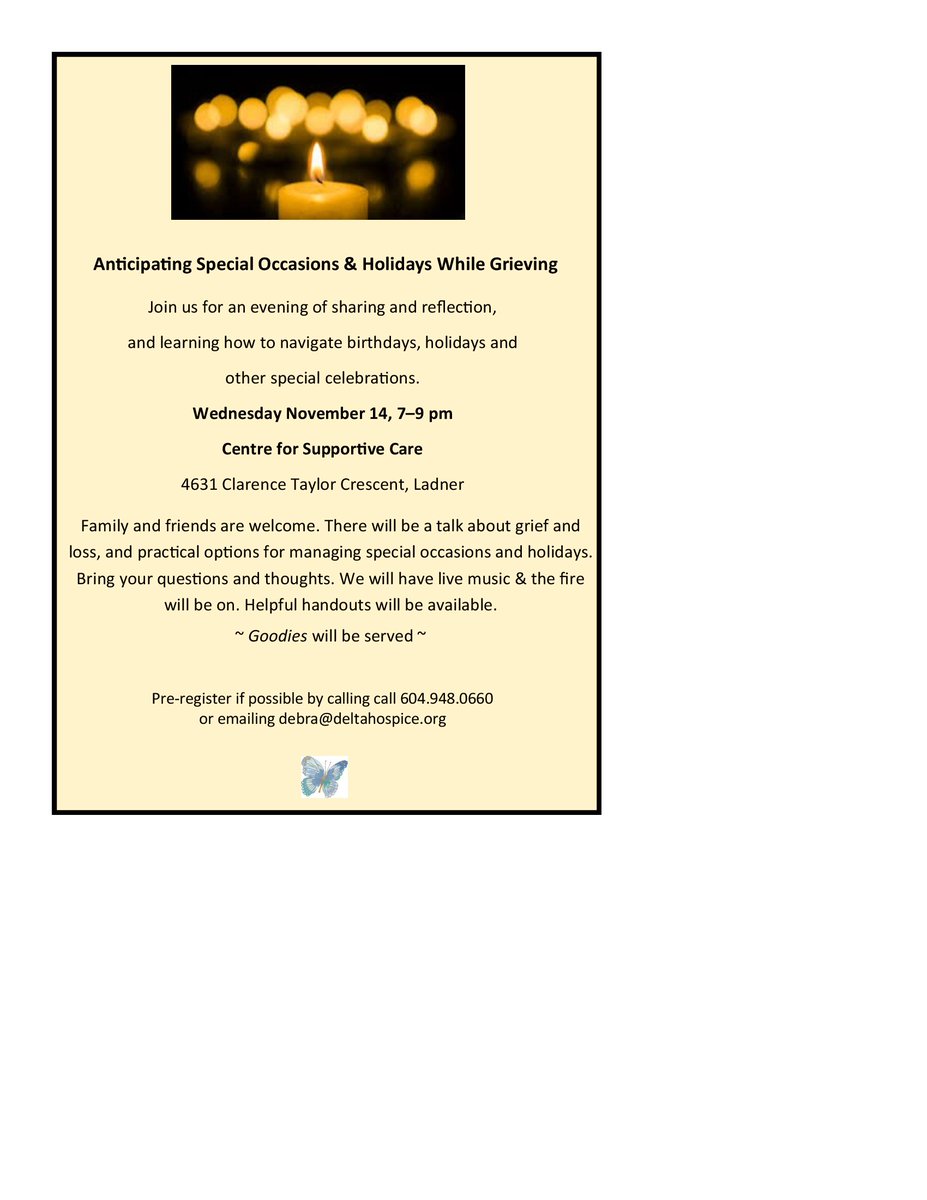 DeltaHospice's tweet photo. We offer this supportive event every year. People who attend tell us it is helpful, not just for the approaching holiday season, but for all the special occasions that are difficult when you are grieving.  For more, see https://t.co/G7pkEcBhNv https://t.co/y0aWUKBwGf