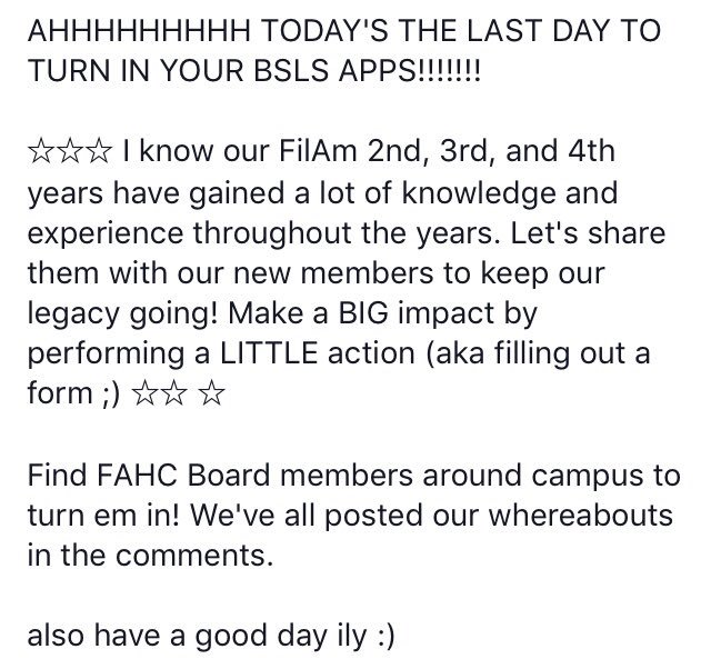 davisfahc's tweet photo. 🚨Today is the LAST DAY to turn in BSLS apps!! Check out our fb page for updates on when/where board members will be collecting forms! 🚨 https://t.co/8gwgQmRNZN