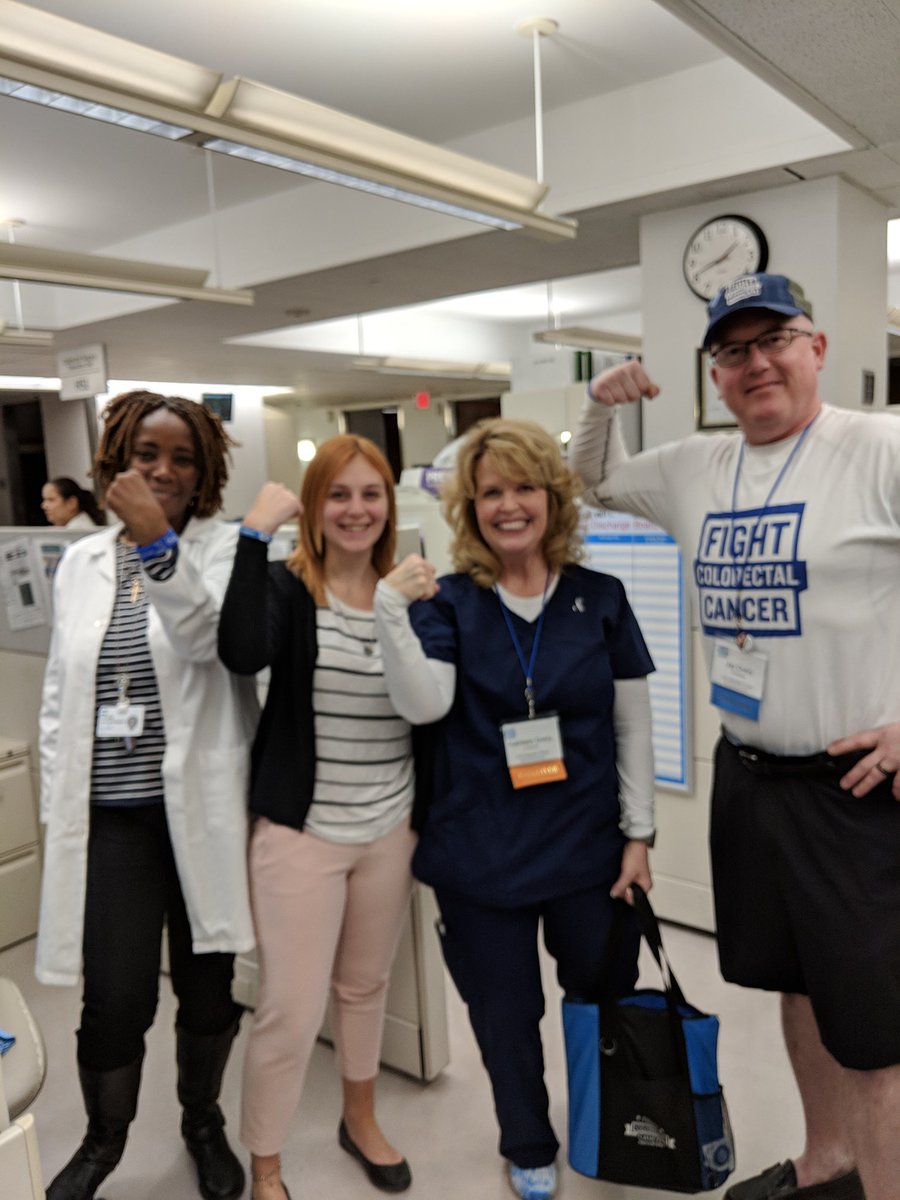 jaovery's tweet photo. Thanks to everyone we met (Kat knows everyone here) @ClevelandClinic colorectal floor for being so receptive to @FightCRC mission! We can see why they are #1GI in the world! #strongarmselfie #Fcancer💙 https://t.co/7KhQLGG0lL